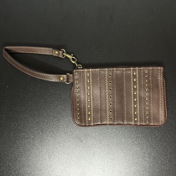 Fossil Small Wristlet Wallet With Embellishments Stripes Brown 6 x 4 Inches - Picture 1 of 11